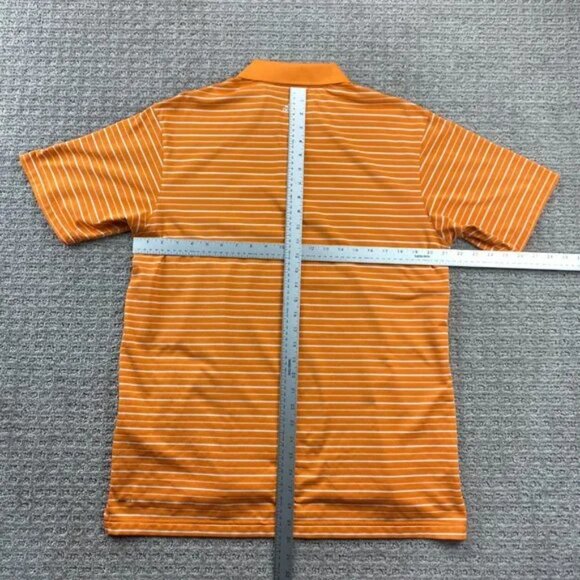 Adidas CLIMALITE Golf Shirt Men Medium M Orange Striped 100% Polyester Golfing - Picture 7 of 8